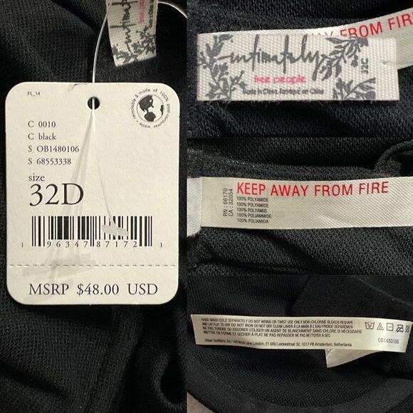 Free People Black In The Mood Underwire Mesh Bra 32D NWT - Picture 6 of 7